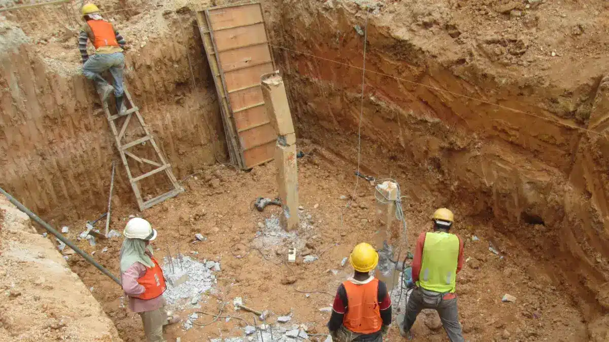 Shamrock crew working at the bottom of a deep excavation in Boise, Idaho