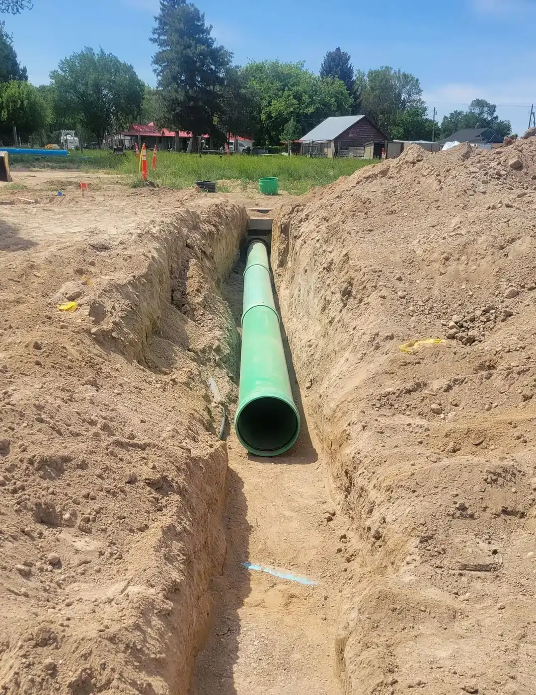 Completed sewer line connection ready for inspection in the Treasure Valley